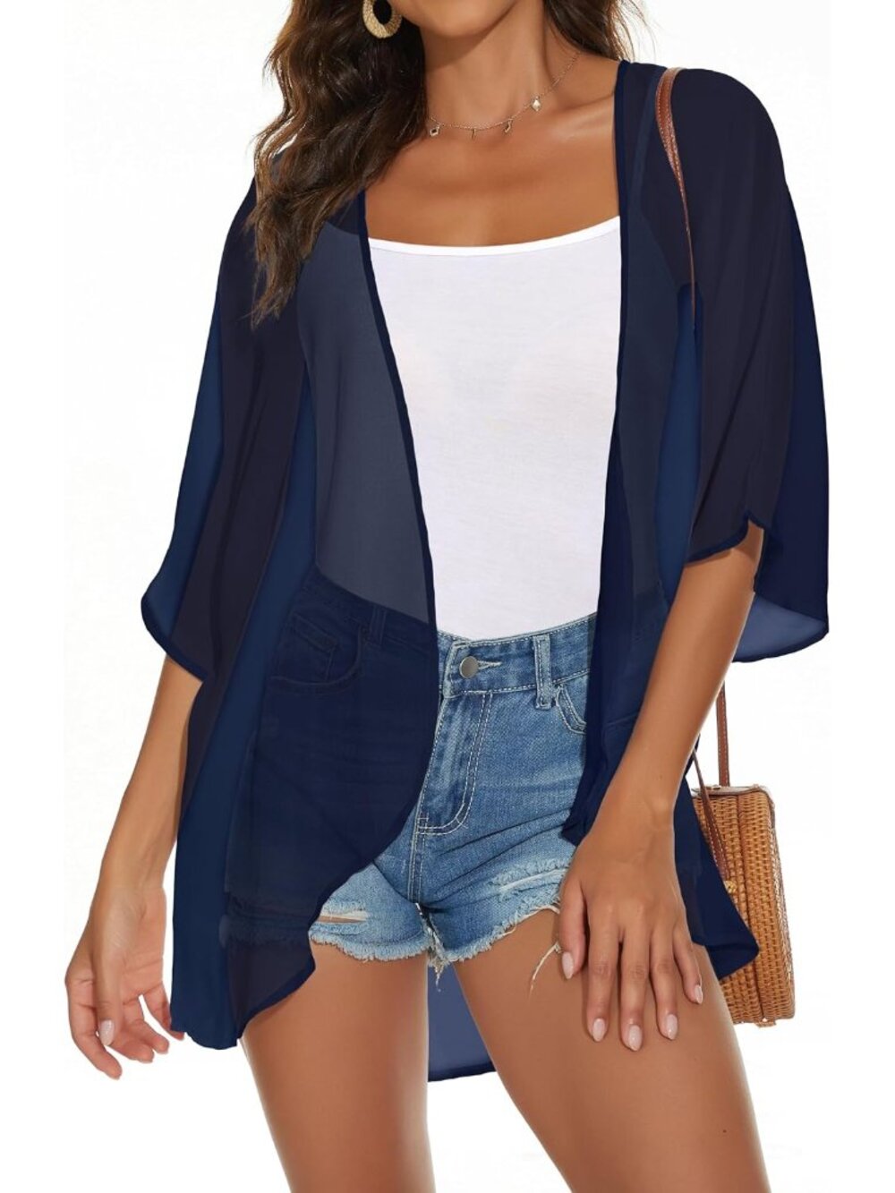 Womens Kimono Cardigans Beach Cover ups Swimwear Puff Sleeve Loose Casual Summer